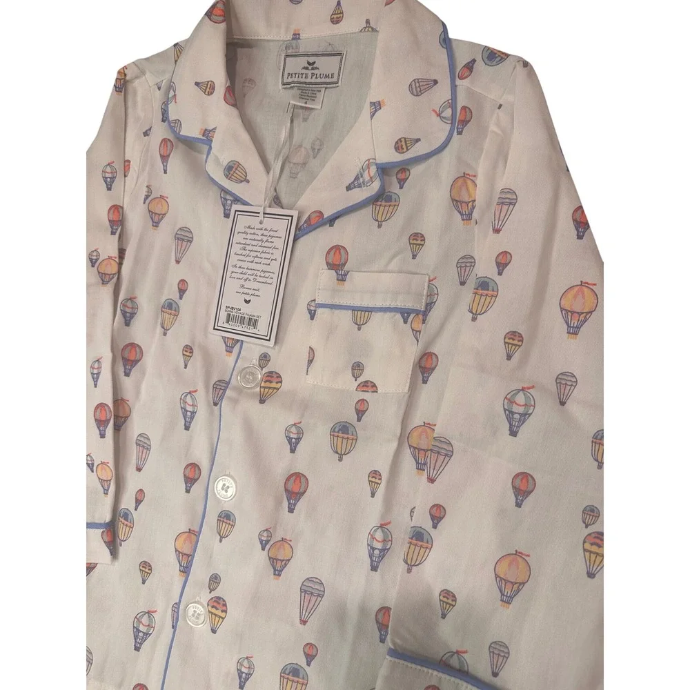 Petite Plume Boys Bonne Voyage Pajama Set Hot Air Balloon Blue White SPJBV104 4